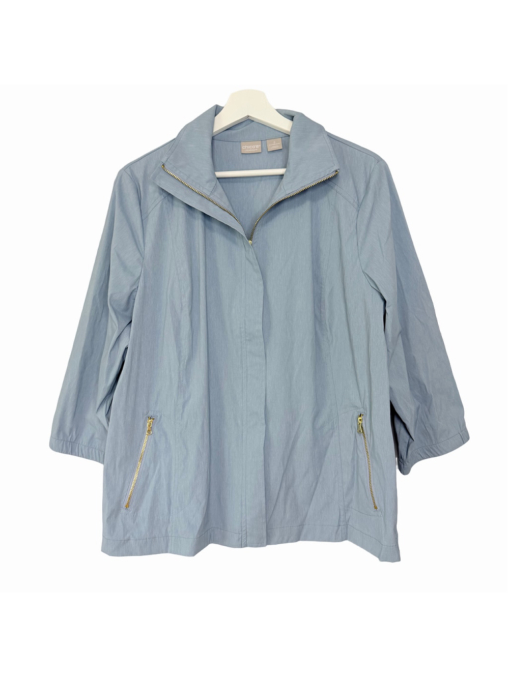 Chico's Zenergy Lightweight Zip 3/4 Sleeve Jacket Women's Size 14 Light Blue
